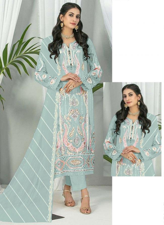 Faux Georgette Sky Blue Festival Wear Embroidery Work Pakistani Suit